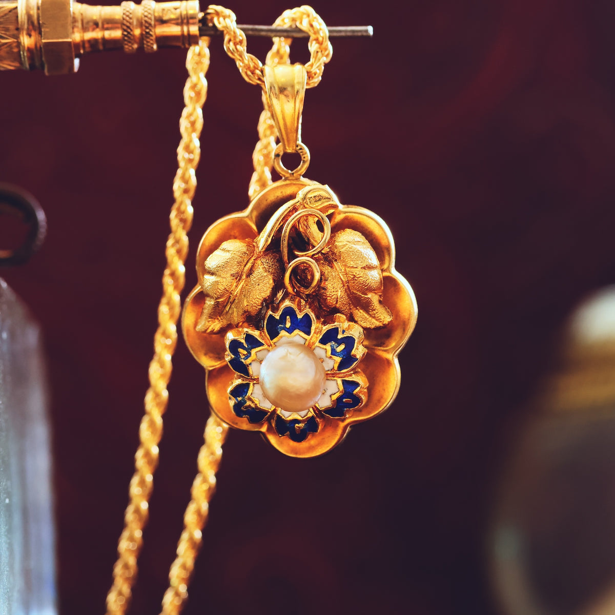 Dreamy Antique Wild Pearl Enamel Blossom Pendant