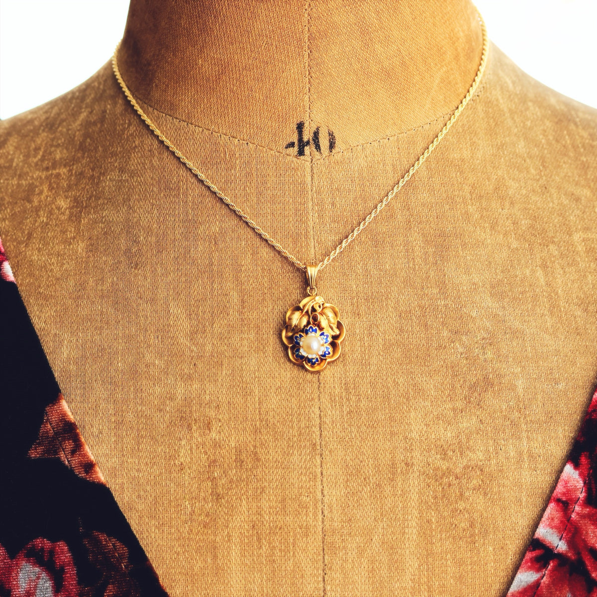 Dreamy Antique Wild Pearl Enamel Blossom Pendant