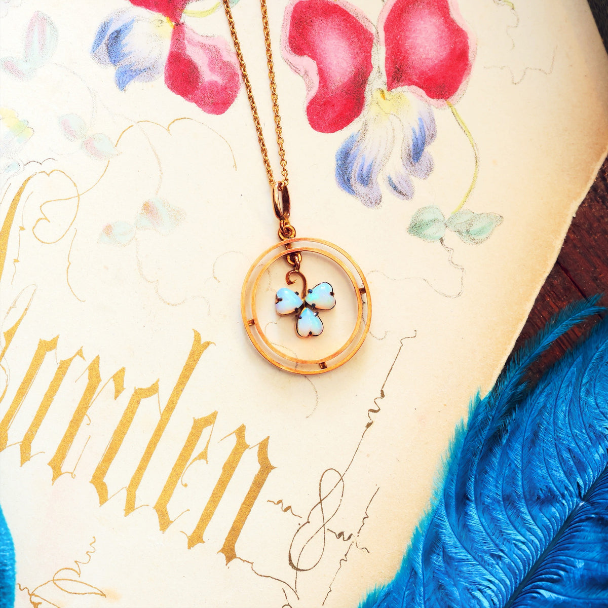 Sweetheart Antique Edwardian Shamrock Opal Pendant