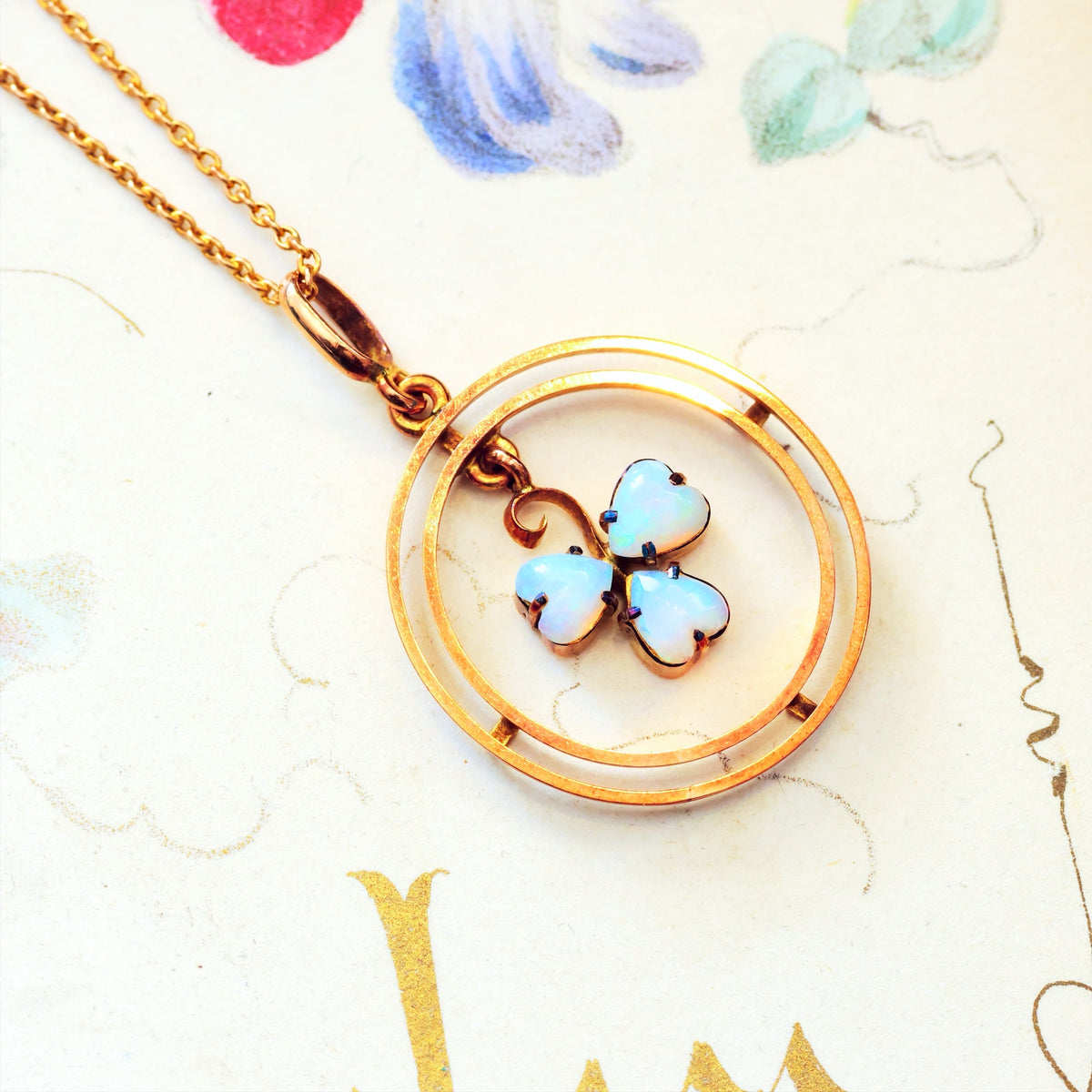 Sweetheart Antique Edwardian Shamrock Opal Pendant