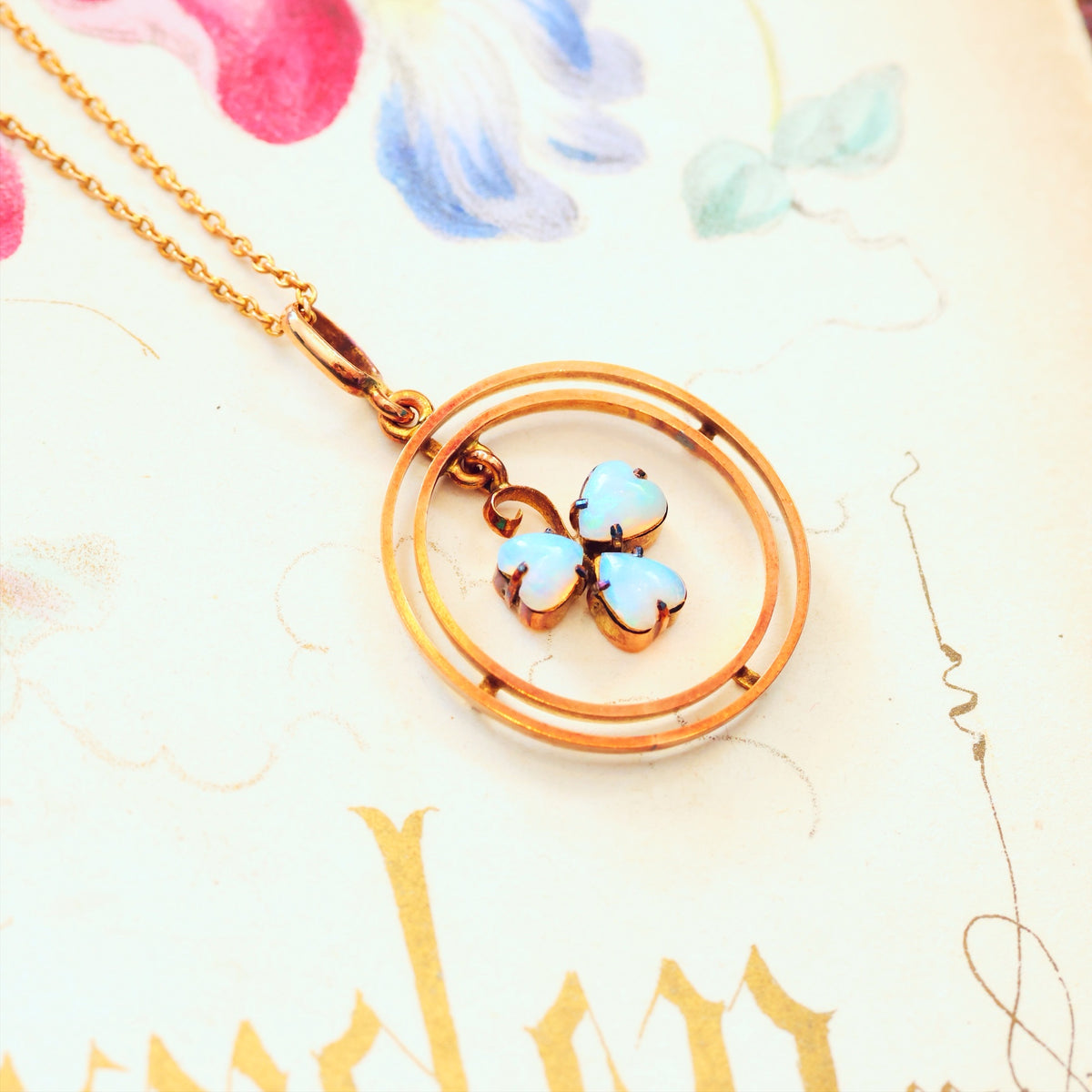 Sweetheart Antique Edwardian Shamrock Opal Pendant
