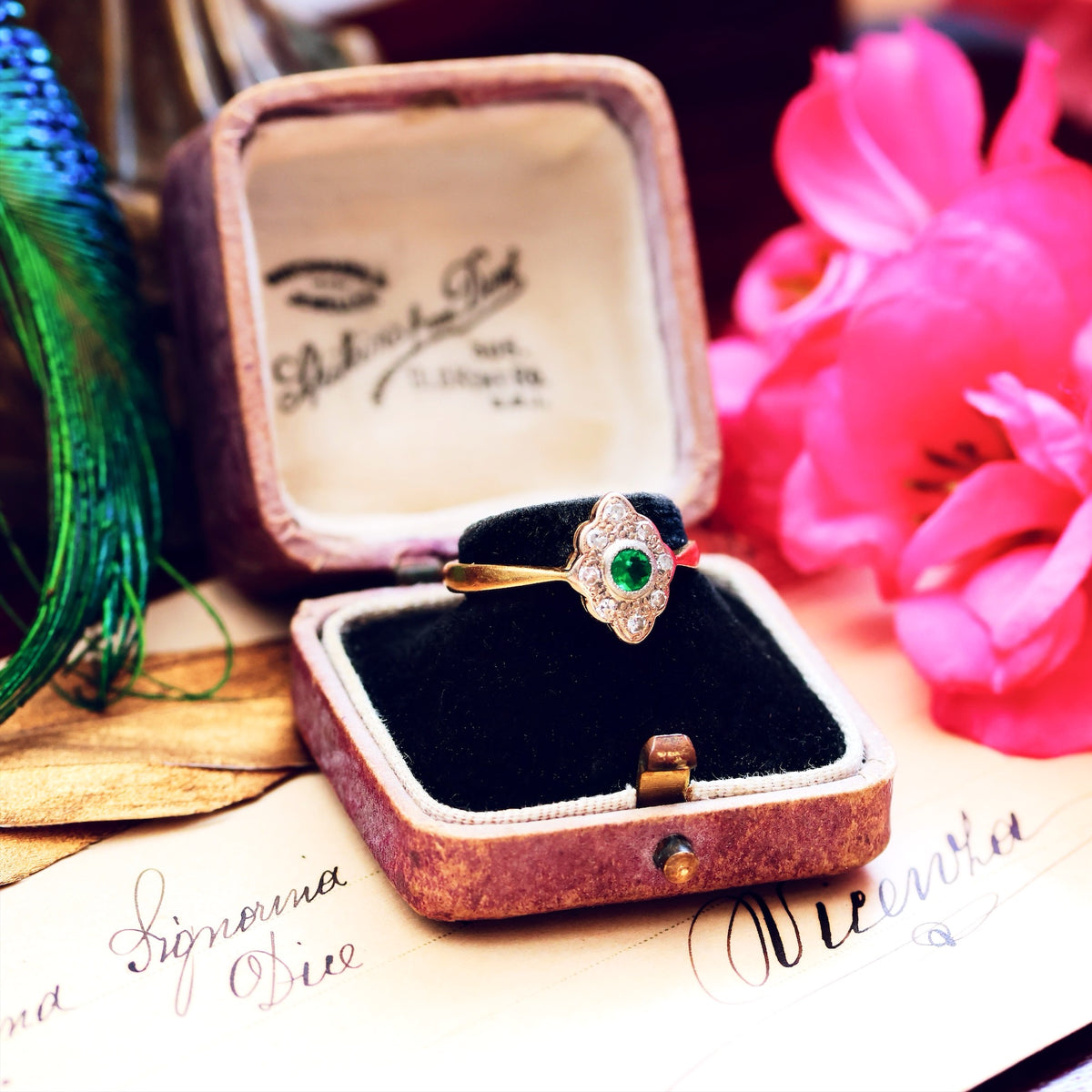 Vintage Date 1961 Emerald & Diamond Cluster Ring