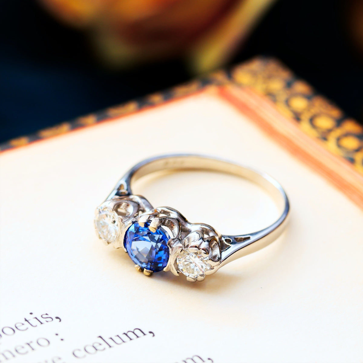 Dazzlin' Vintage Ceylon Sapphire & Diamond Engagement Ring
