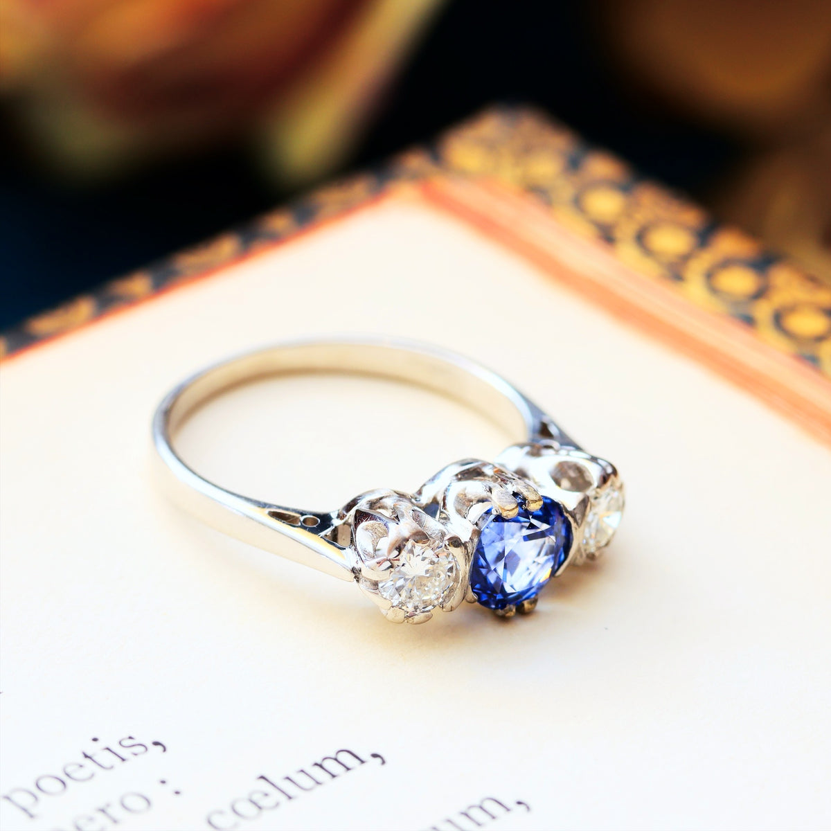 Dazzlin' Vintage Ceylon Sapphire & Diamond Engagement Ring