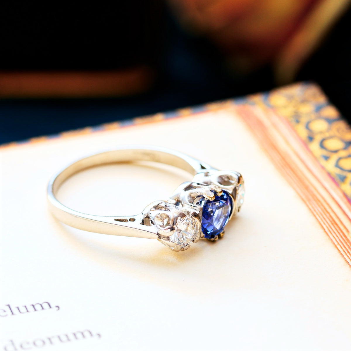 Dazzlin' Vintage Ceylon Sapphire & Diamond Engagement Ring