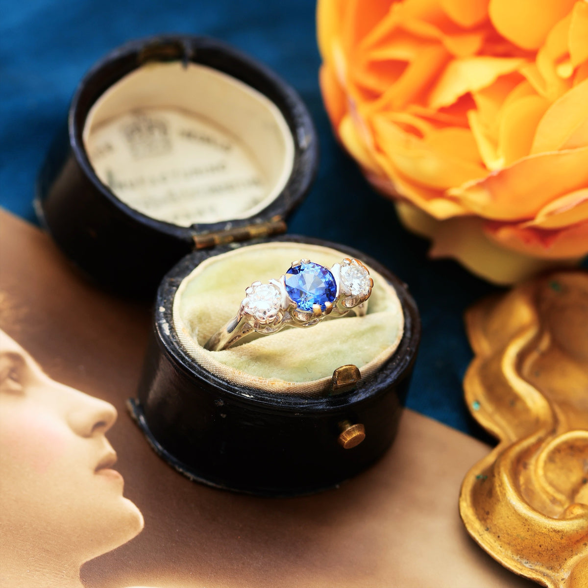 Dazzlin' Vintage Ceylon Sapphire & Diamond Engagement Ring