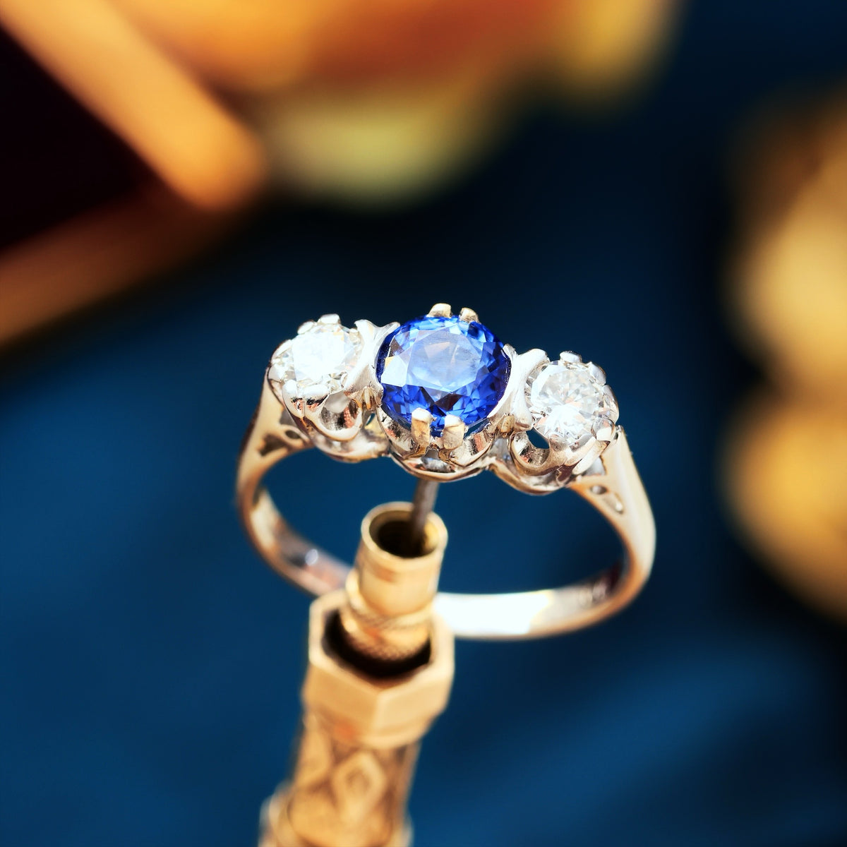 Dazzlin' Vintage Ceylon Sapphire & Diamond Engagement Ring