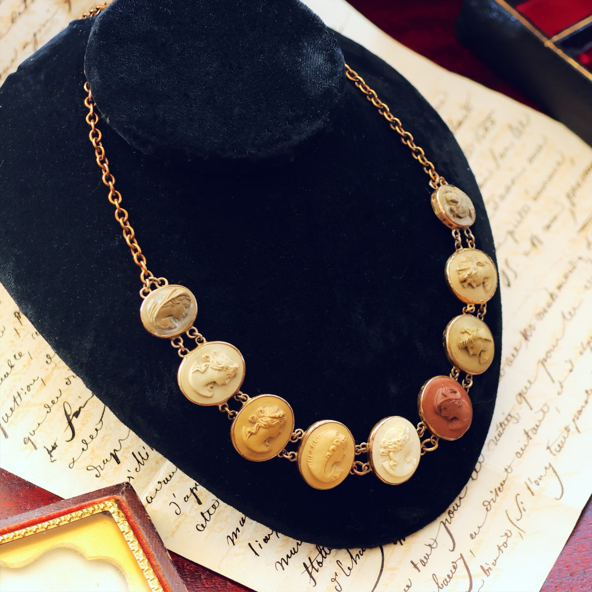 Antique Victorian Lava Cameo Collarette Necklace