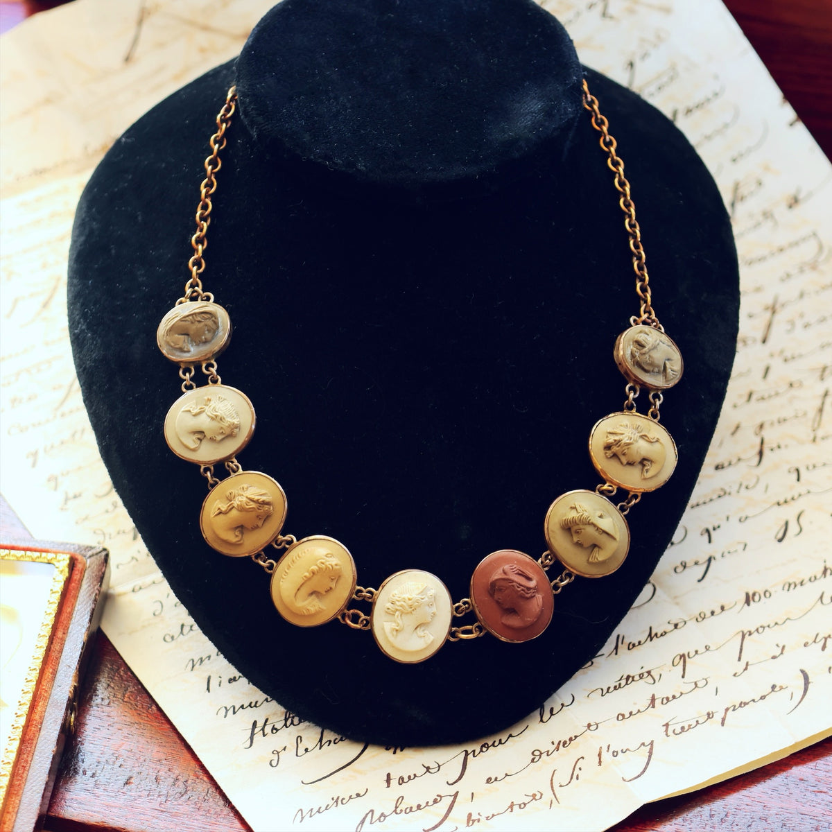 Antique Victorian Lava Cameo Collarette Necklace