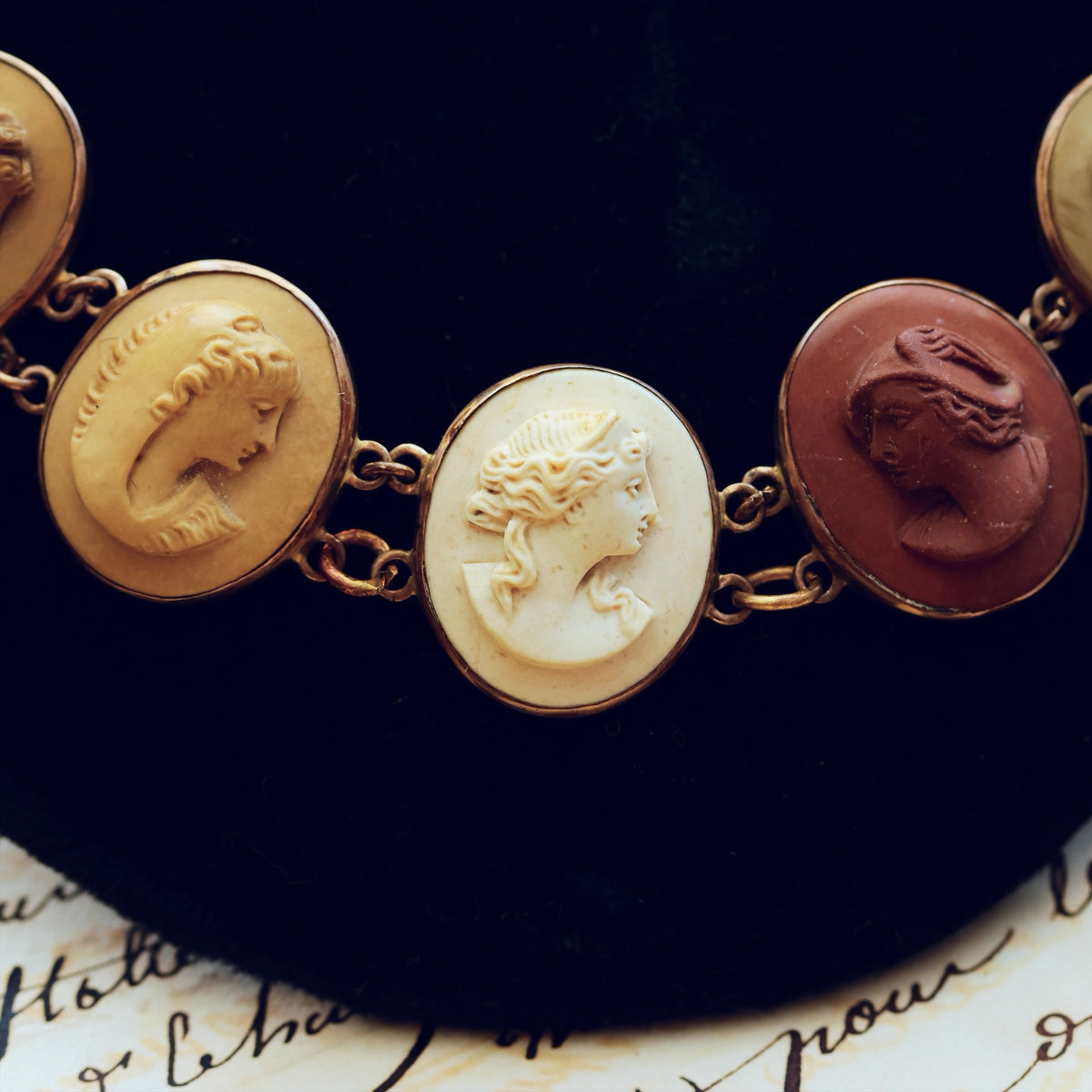 Antique Victorian Lava Cameo Collarette Necklace