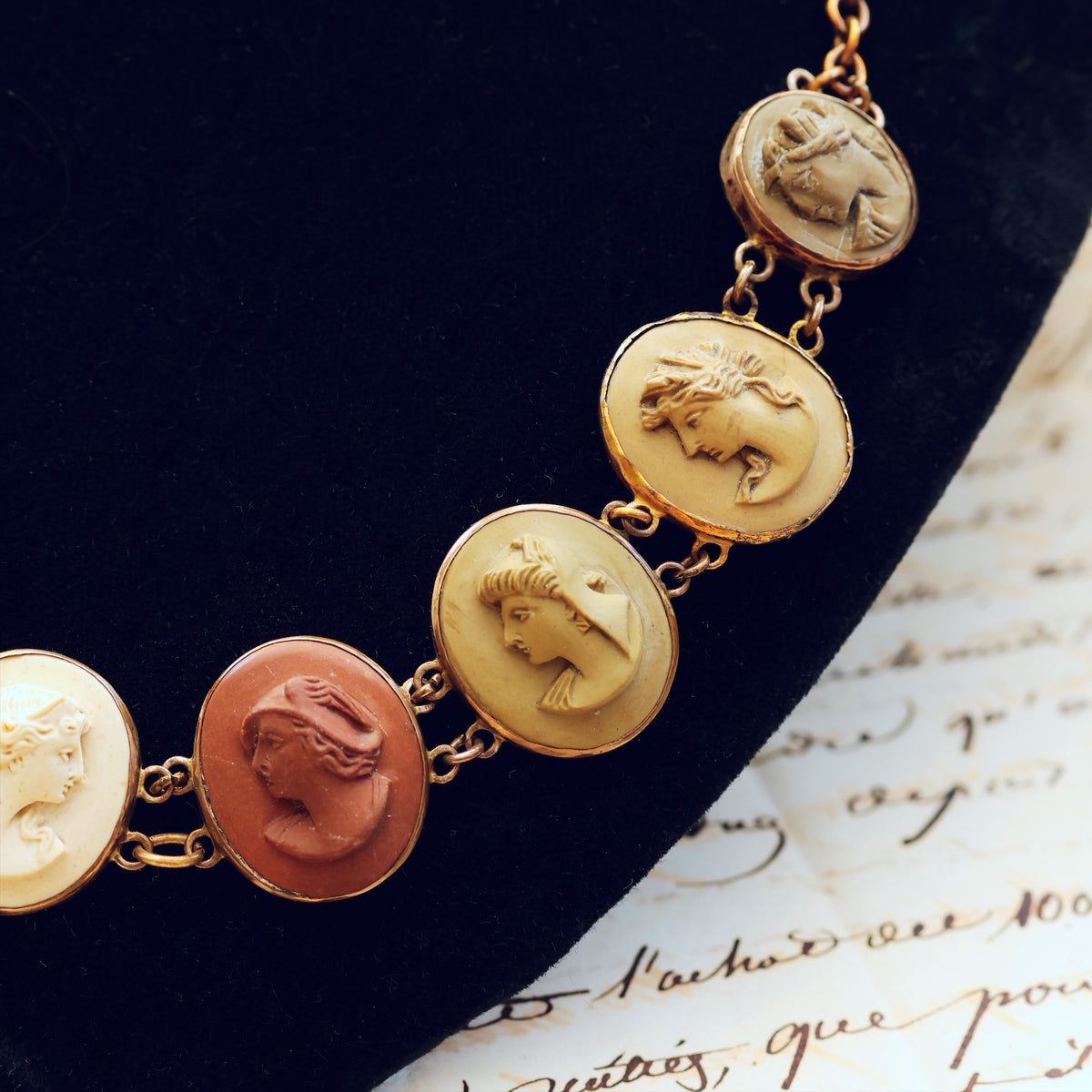 Antique Victorian Lava Cameo Collarette Necklace