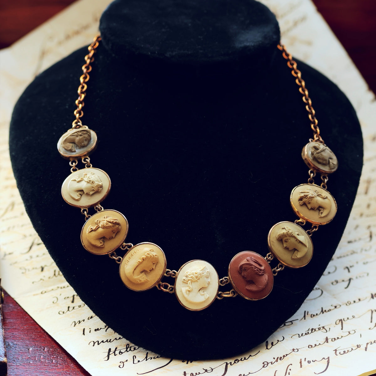 Antique Victorian Lava Cameo Collarette Necklace
