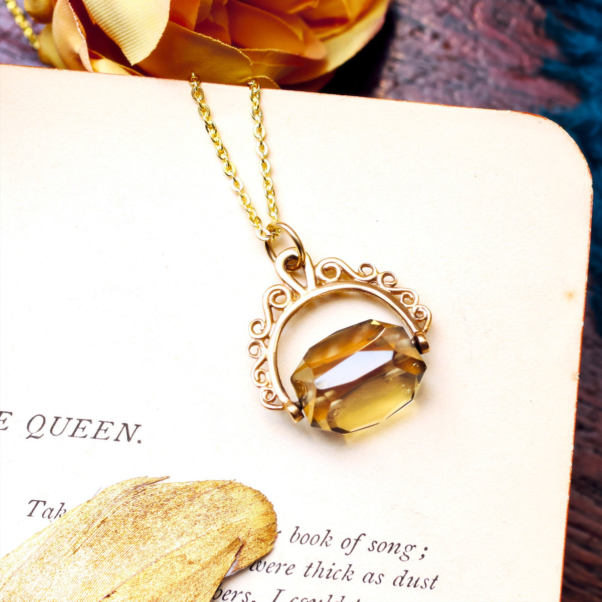 Vintage Smoky Quartz Spinner Fob Necklace