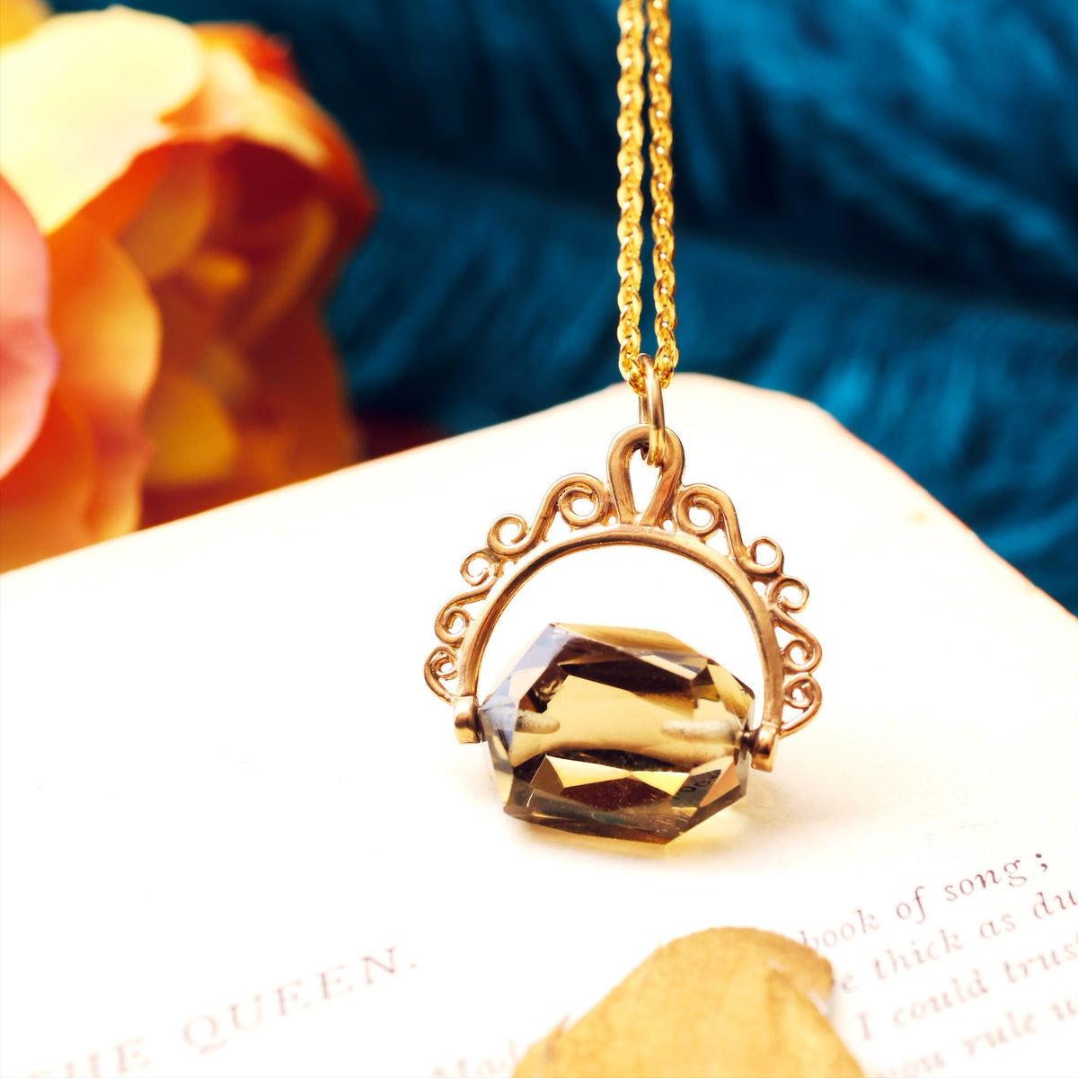 Vintage Smoky Quartz Spinner Fob Necklace