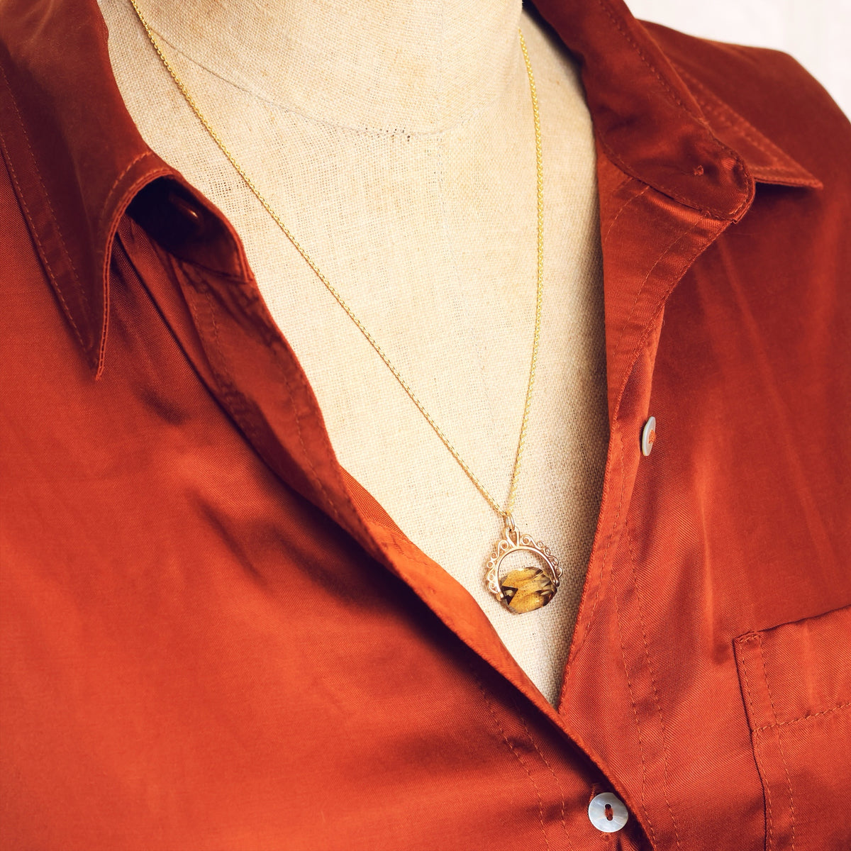Vintage Smoky Quartz Spinner Fob Necklace