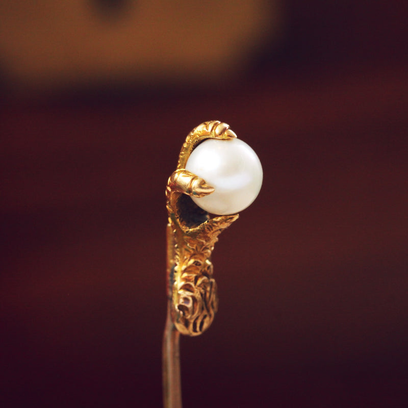 Antique Gothic Victorian Wild Pearl Claw Stick Pin