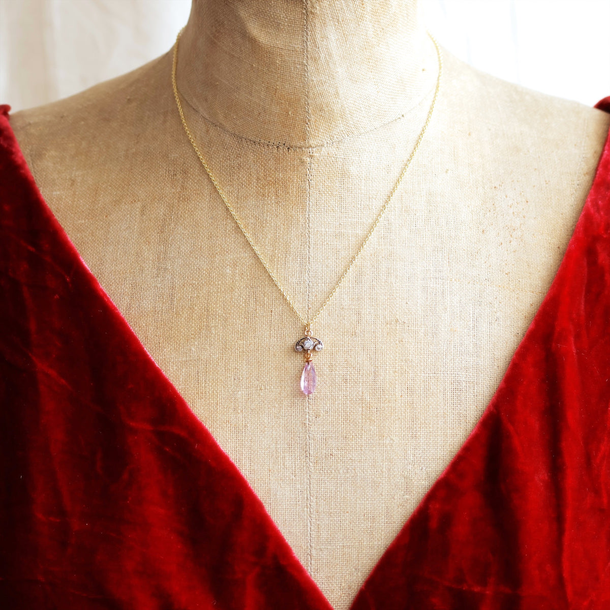 Antique Pink Topaz & Diamond Pendant