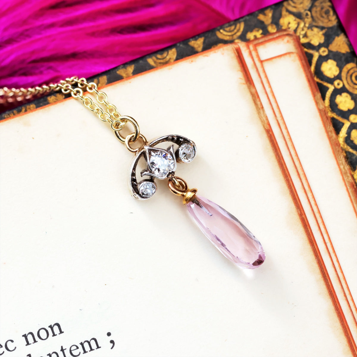 Fairest Lovely! Antique Pink Topaz Diamond Pendant