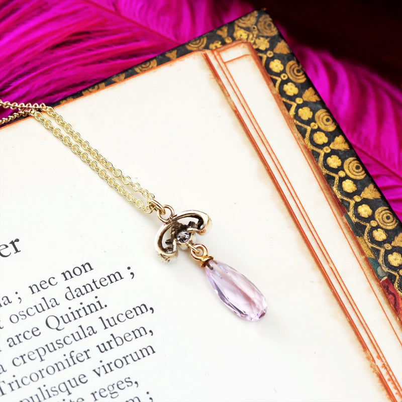 Fairest Lovely! Antique Pink Topaz & Diamond Pendant