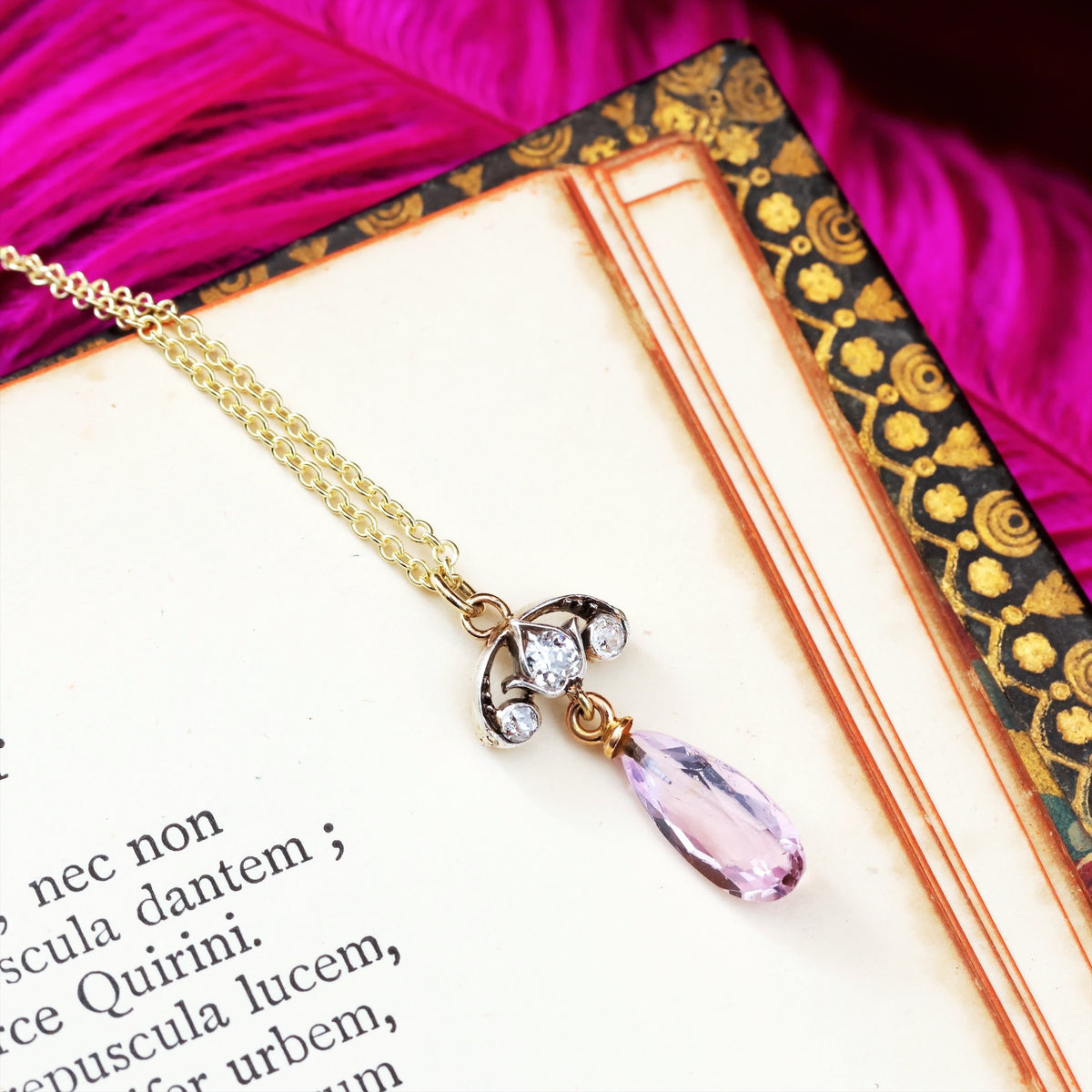 Fairest Lovely! Antique Pink Topaz & Diamond Pendant