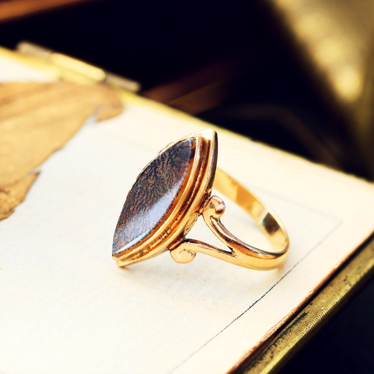 Adorable Antique Edwardian Dendritic Agate Ring