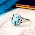 Vintage  Art Deco 5.39ct Aquamarine & Platinum Ring