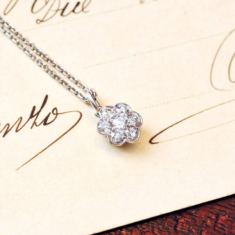 Adorable Vintage Hand Cut Diamond Daisy Necklace