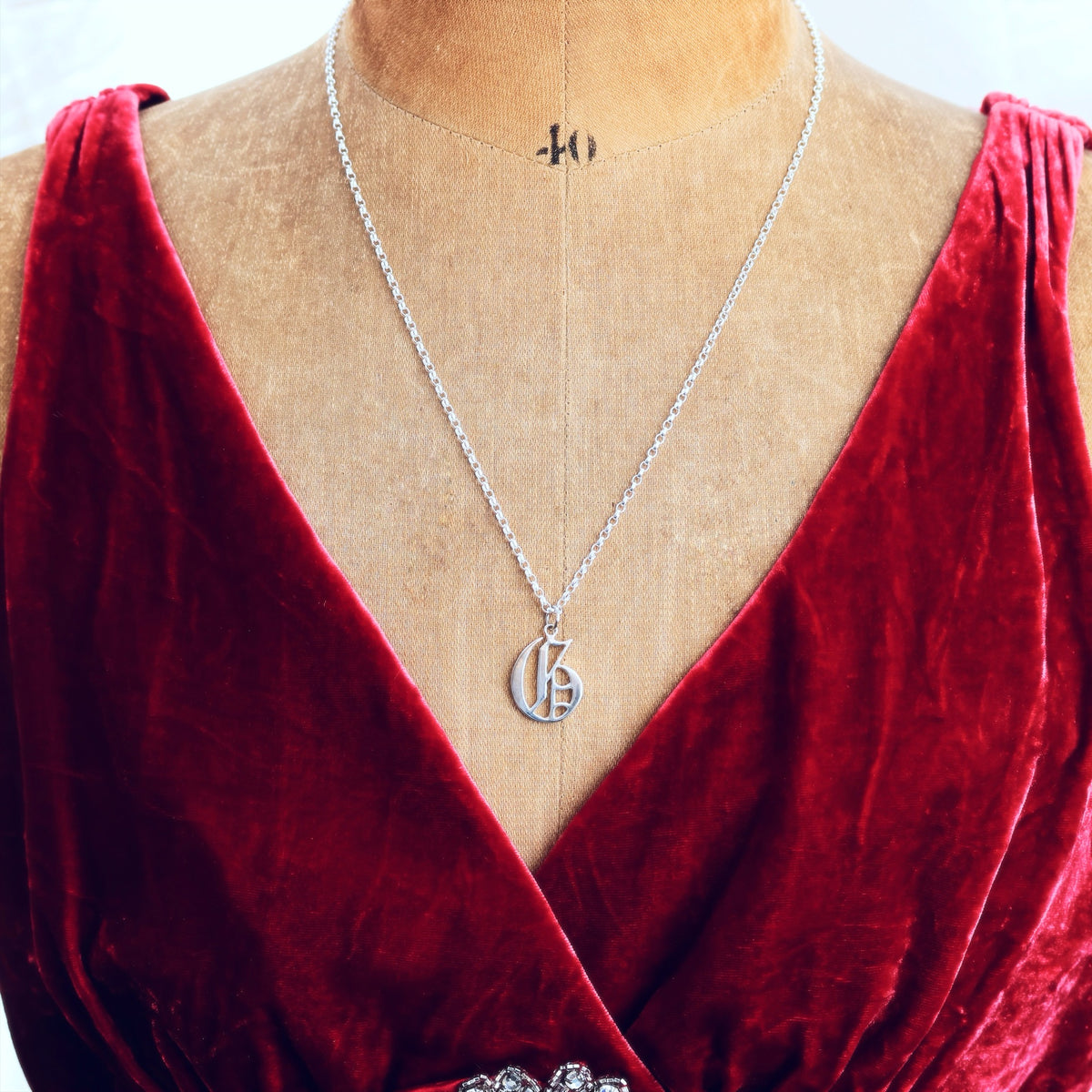 Victorian Gothic Silver Initial 'G' Pendant