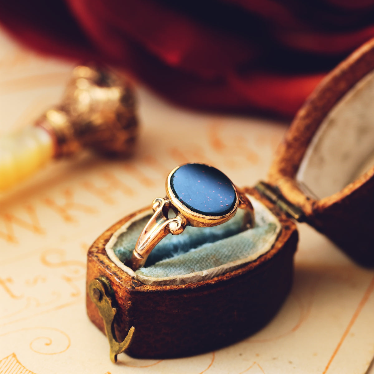 Tiny Antique Bloodstone Signet Ring