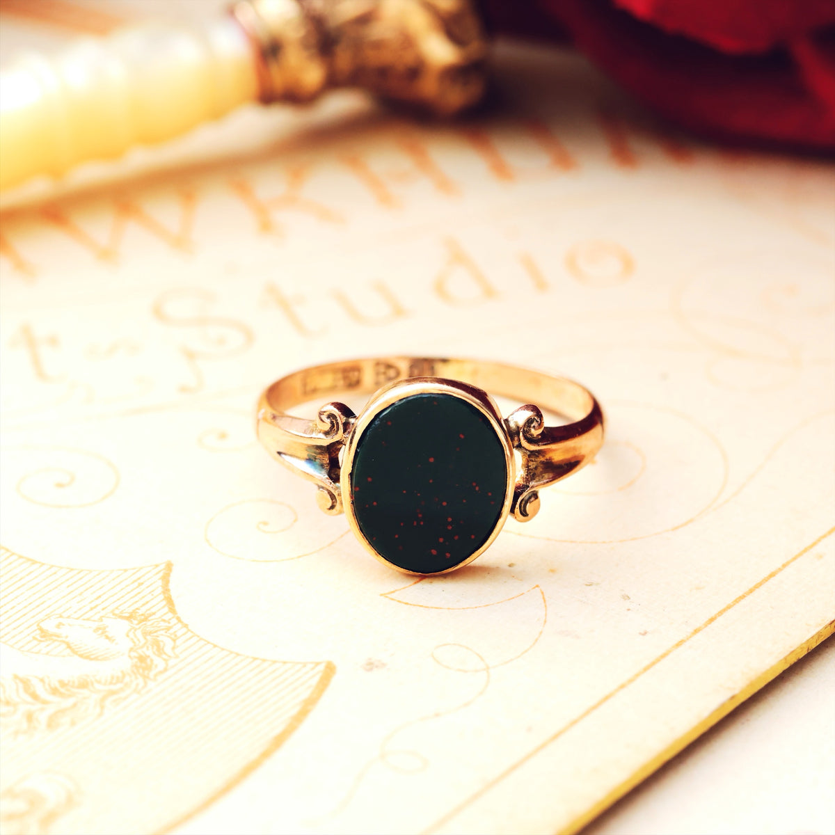 Sweetest Tiny Antique Bloodstone Signet Ring