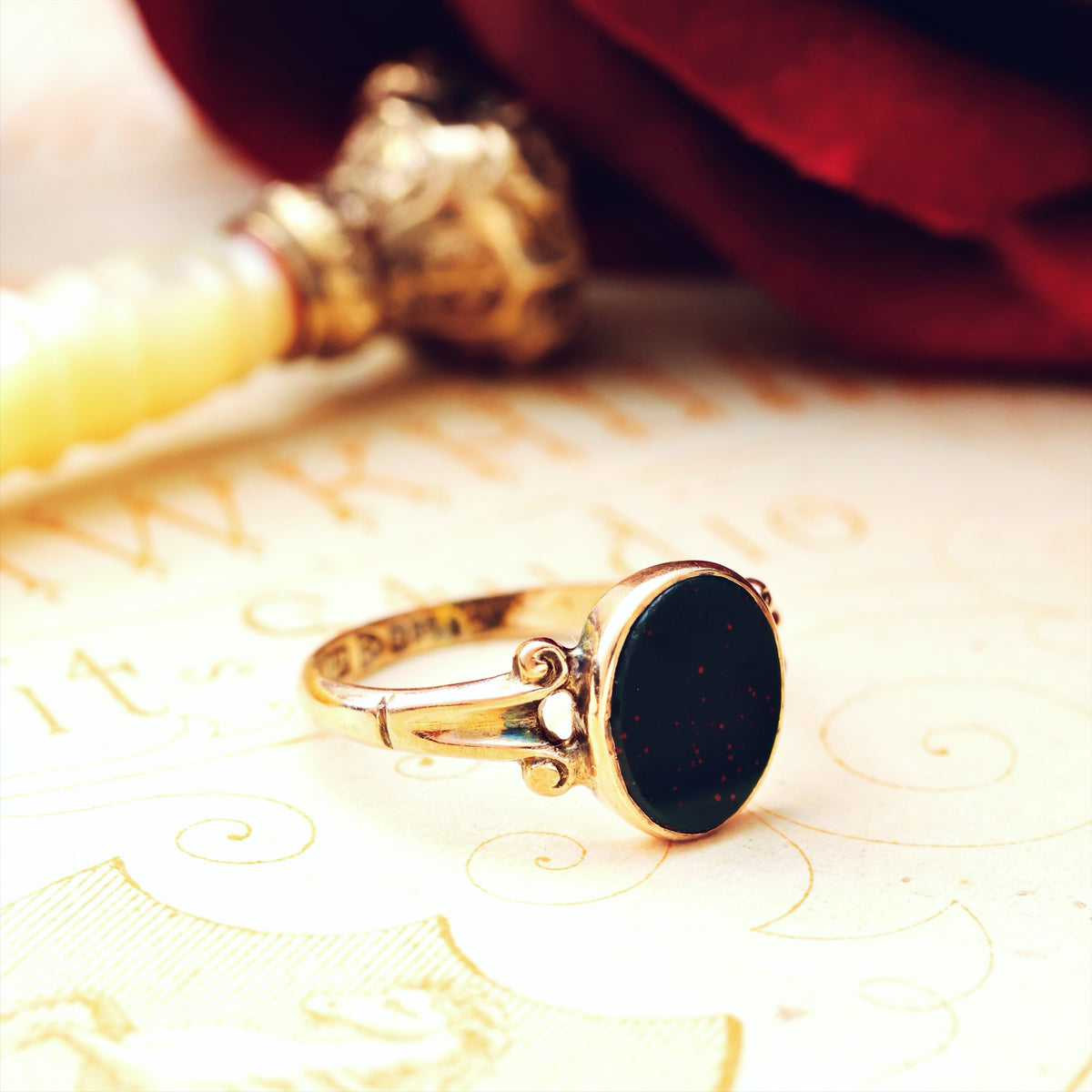 Sweetest Tiny Antique Bloodstone Signet Ring