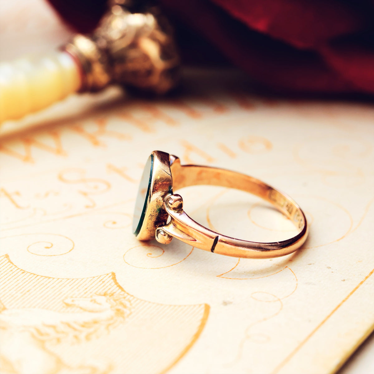 Sweetest Tiny Antique Bloodstone Signet Ring