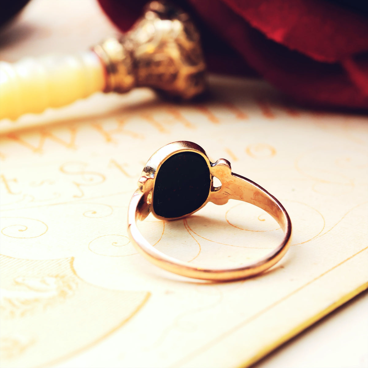 Sweetest Tiny Antique Bloodstone Signet Ring