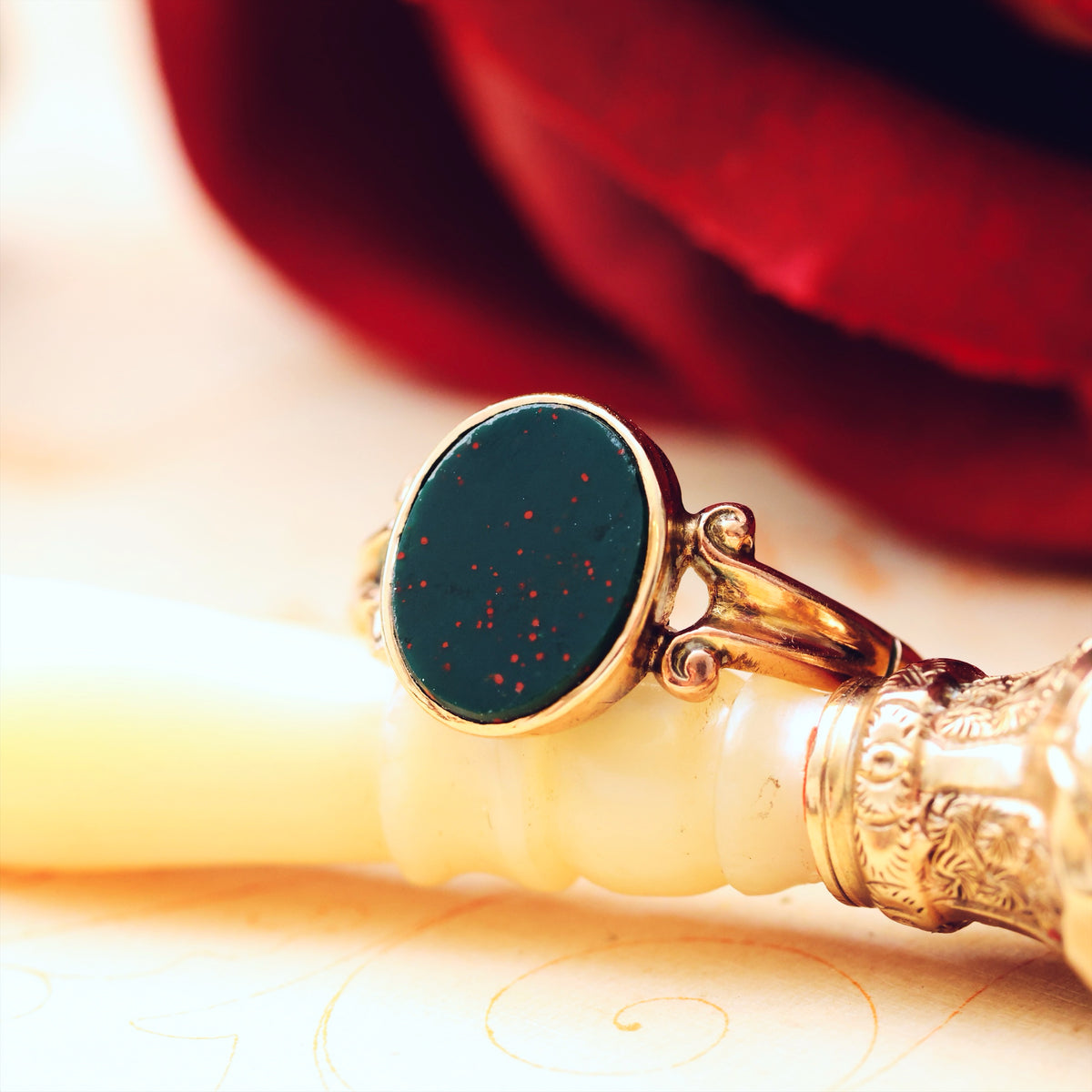 Sweetest Tiny Antique Bloodstone Signet Ring
