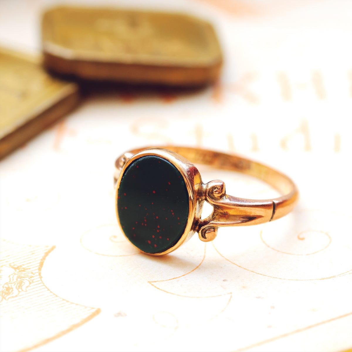 Sweetest Tiny Antique Bloodstone Signet Ring