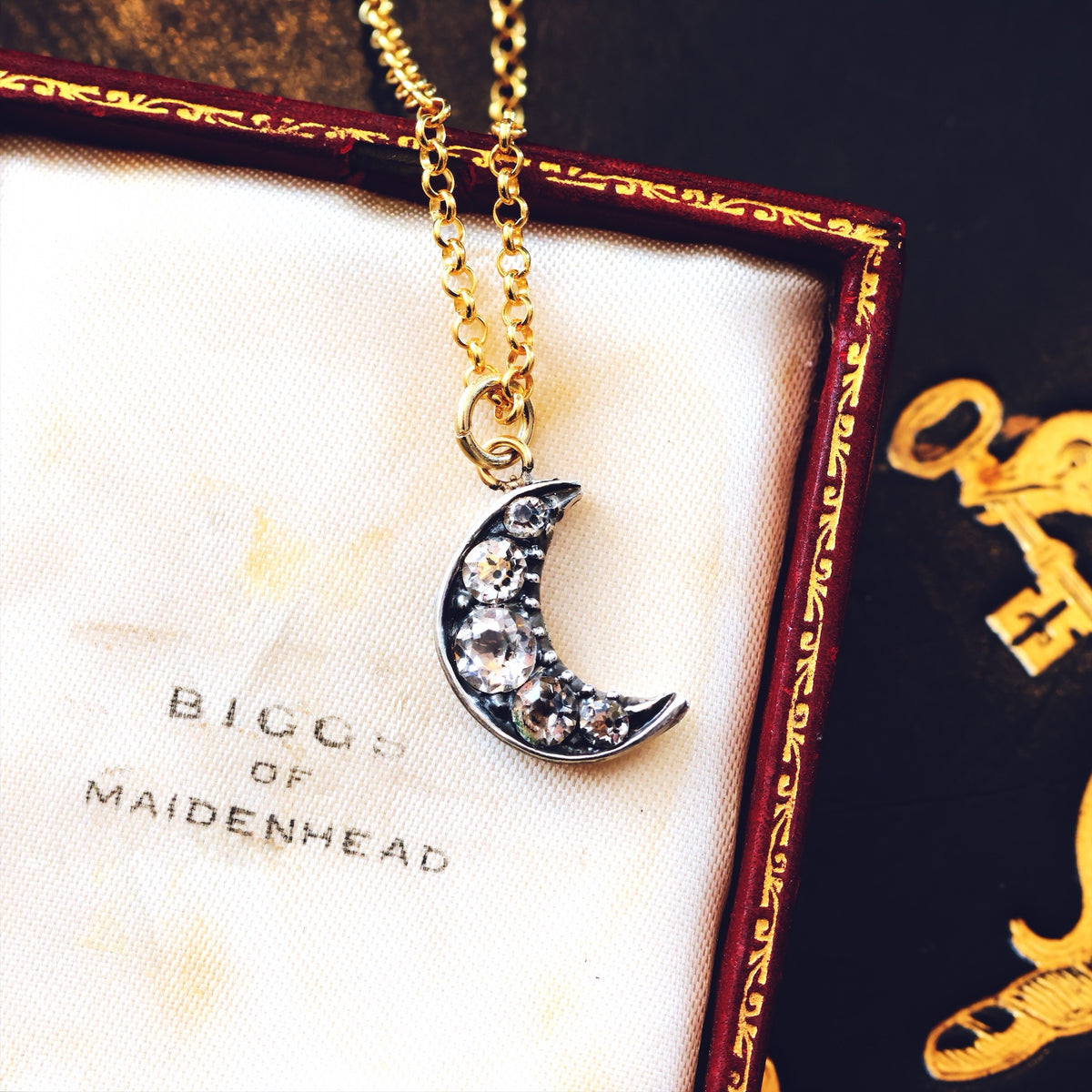 Upcycled Antique Georgian Paste Crescent Moon Pendant