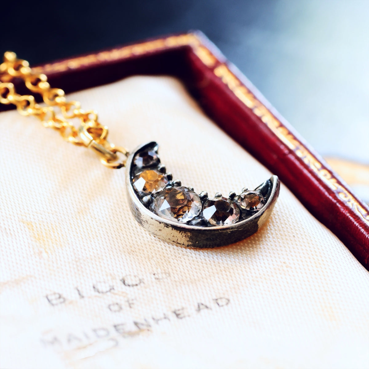 Upcycled Antique Georgian Paste Crescent Moon Pendant