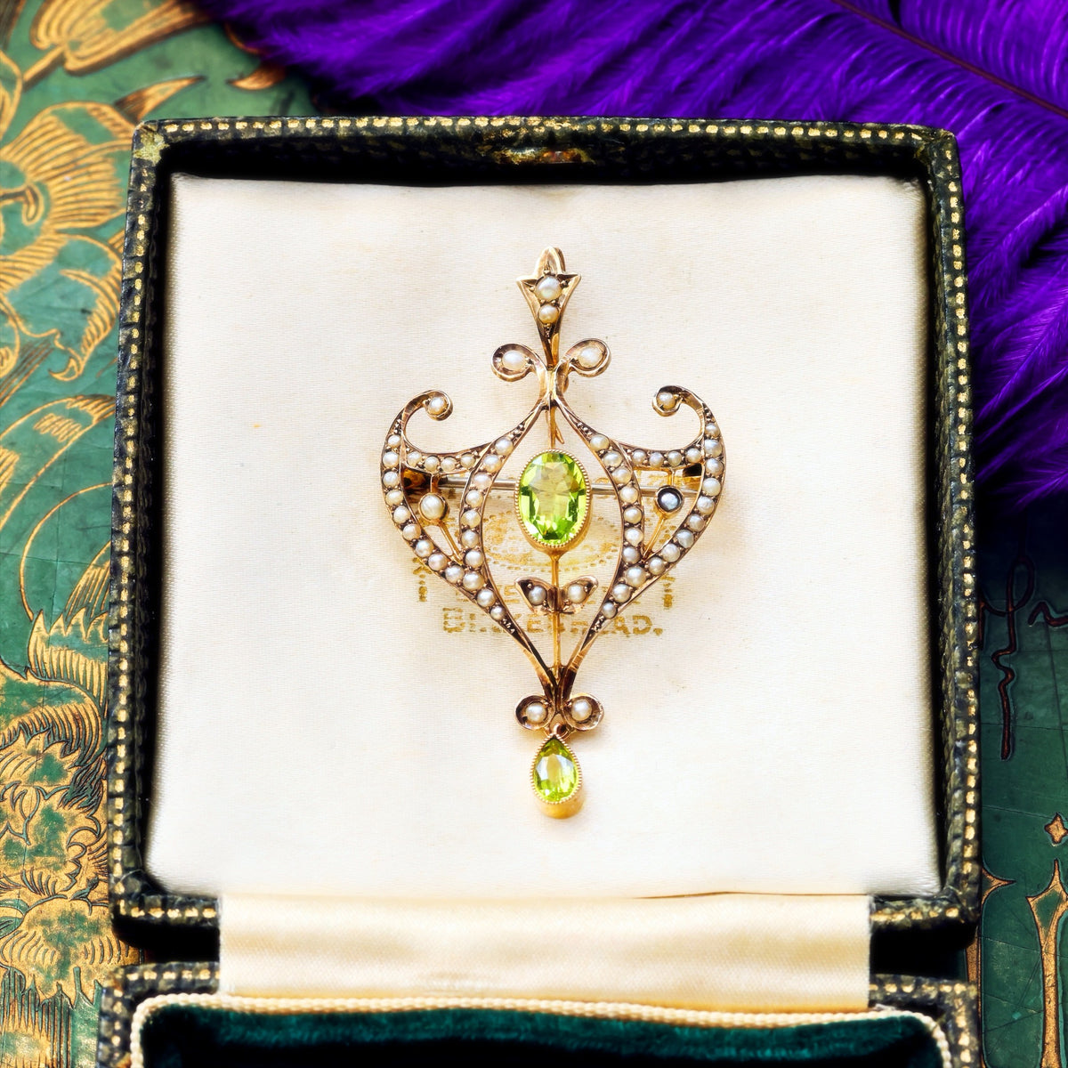 Antique Edwardian Peridot & Wild Pearl Pendant