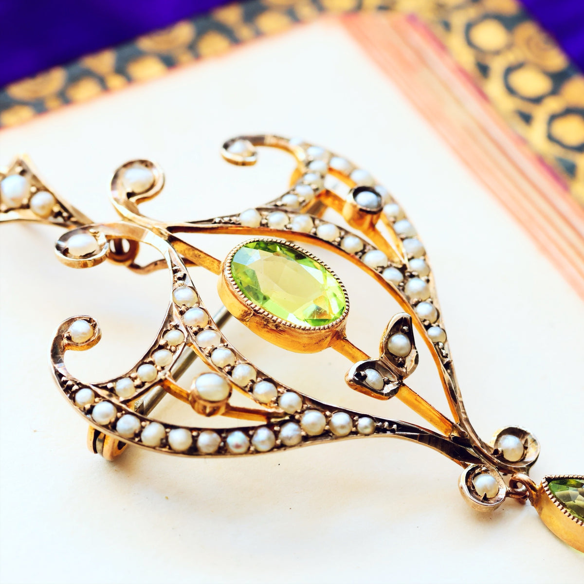 Antique Edwardian Peridot & Wild Pearl Pendant