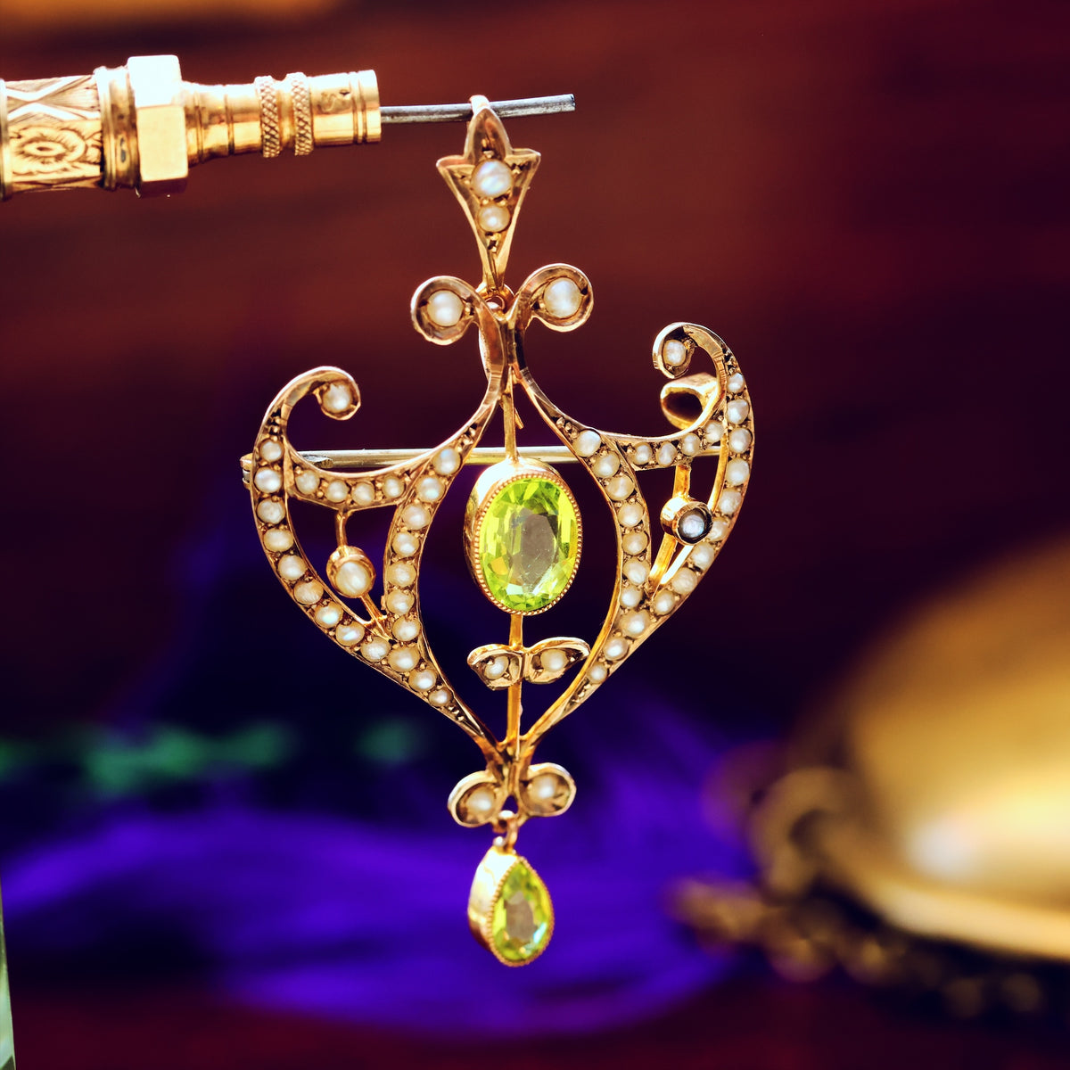 Antique Edwardian Peridot & Wild Pearl Pendant