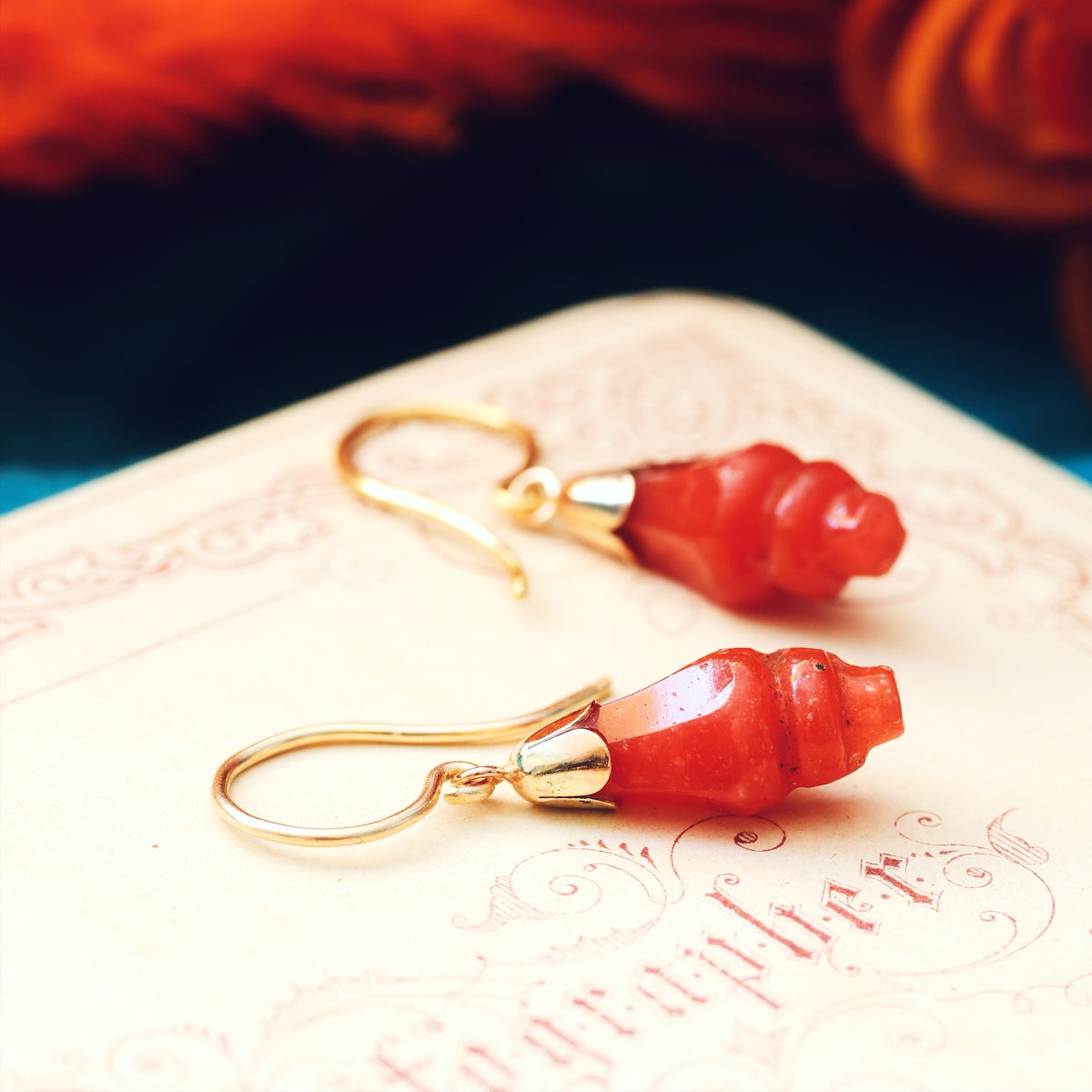 Vintage Scottish Russet Carnelian Drop Earrings
