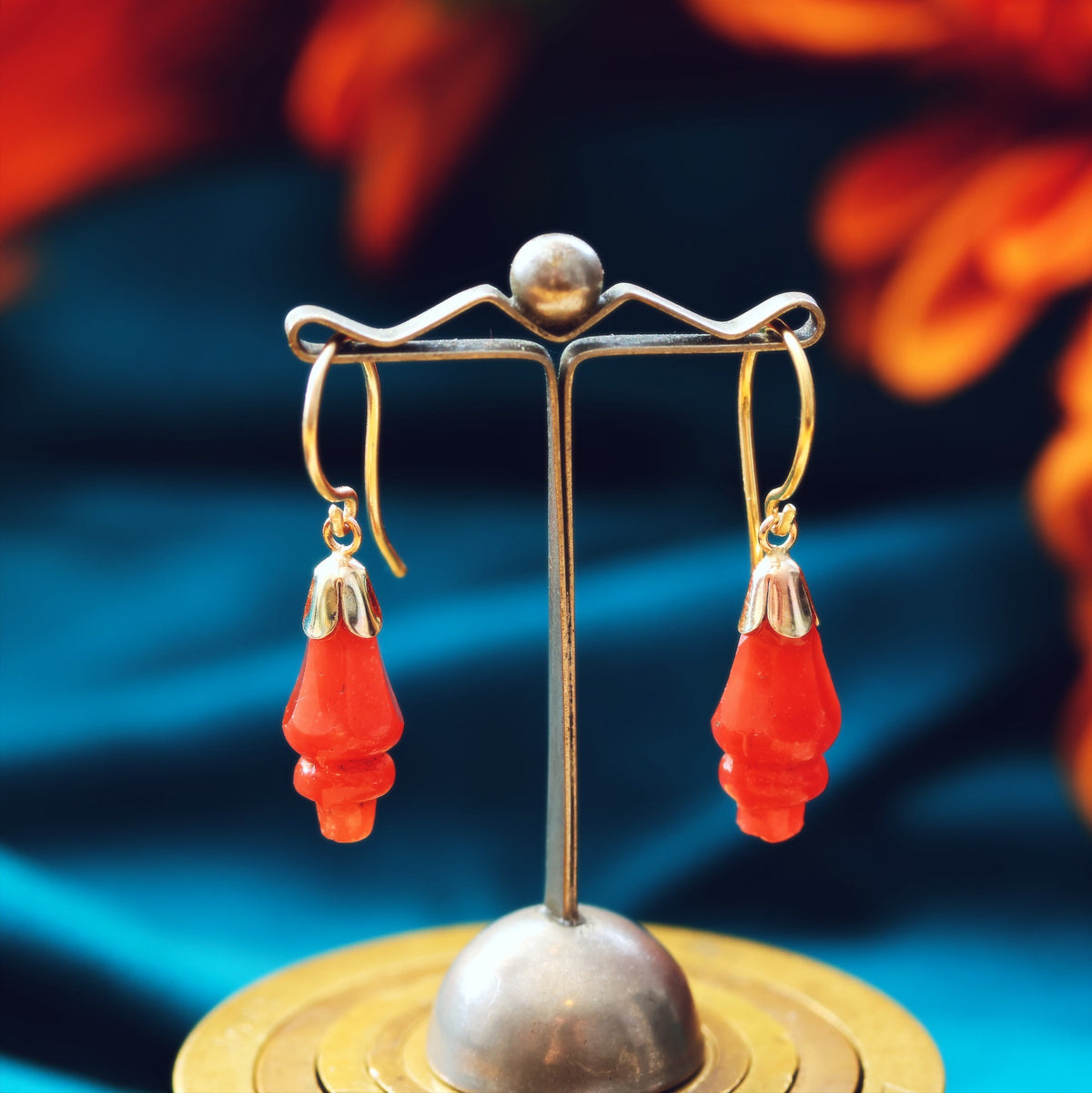 Vintage Scottish Russet Carnelian Drop Earrings