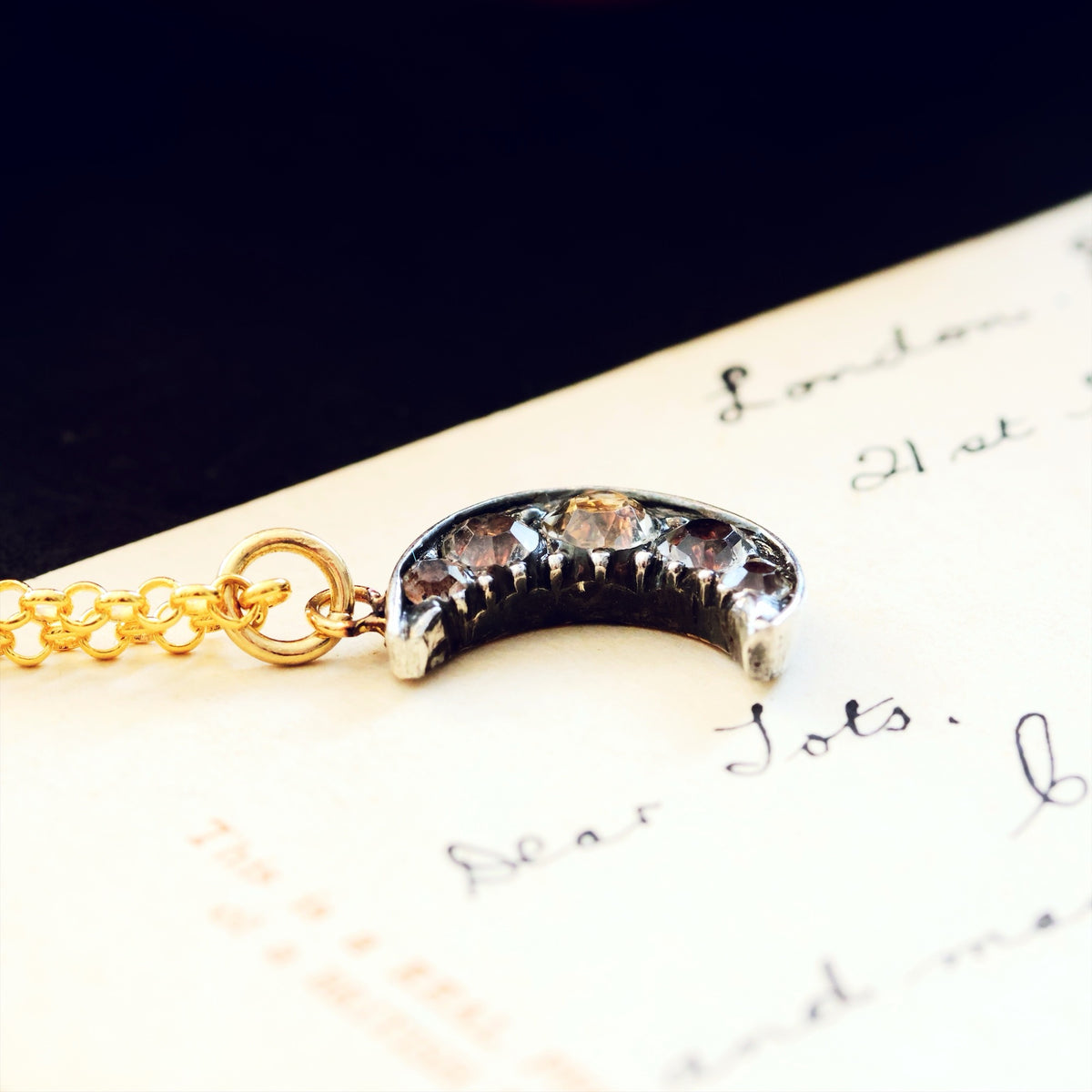 Upcycled Antique Georgian Paste Crescent Moon Pendant