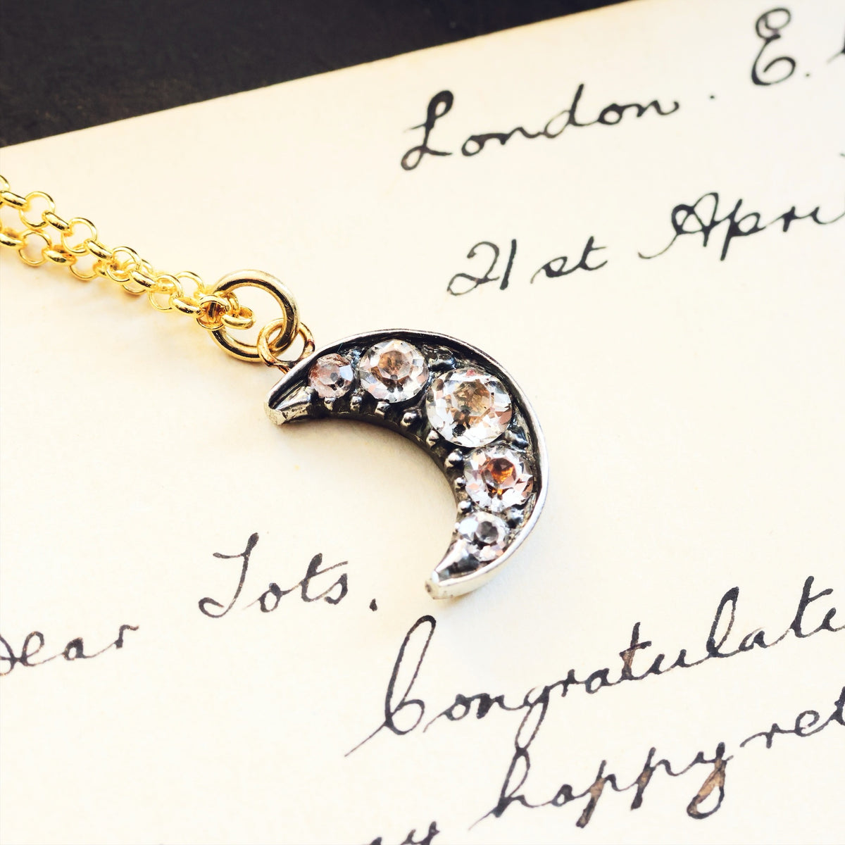 Upcycled Antique Georgian Paste Crescent Moon Pendant