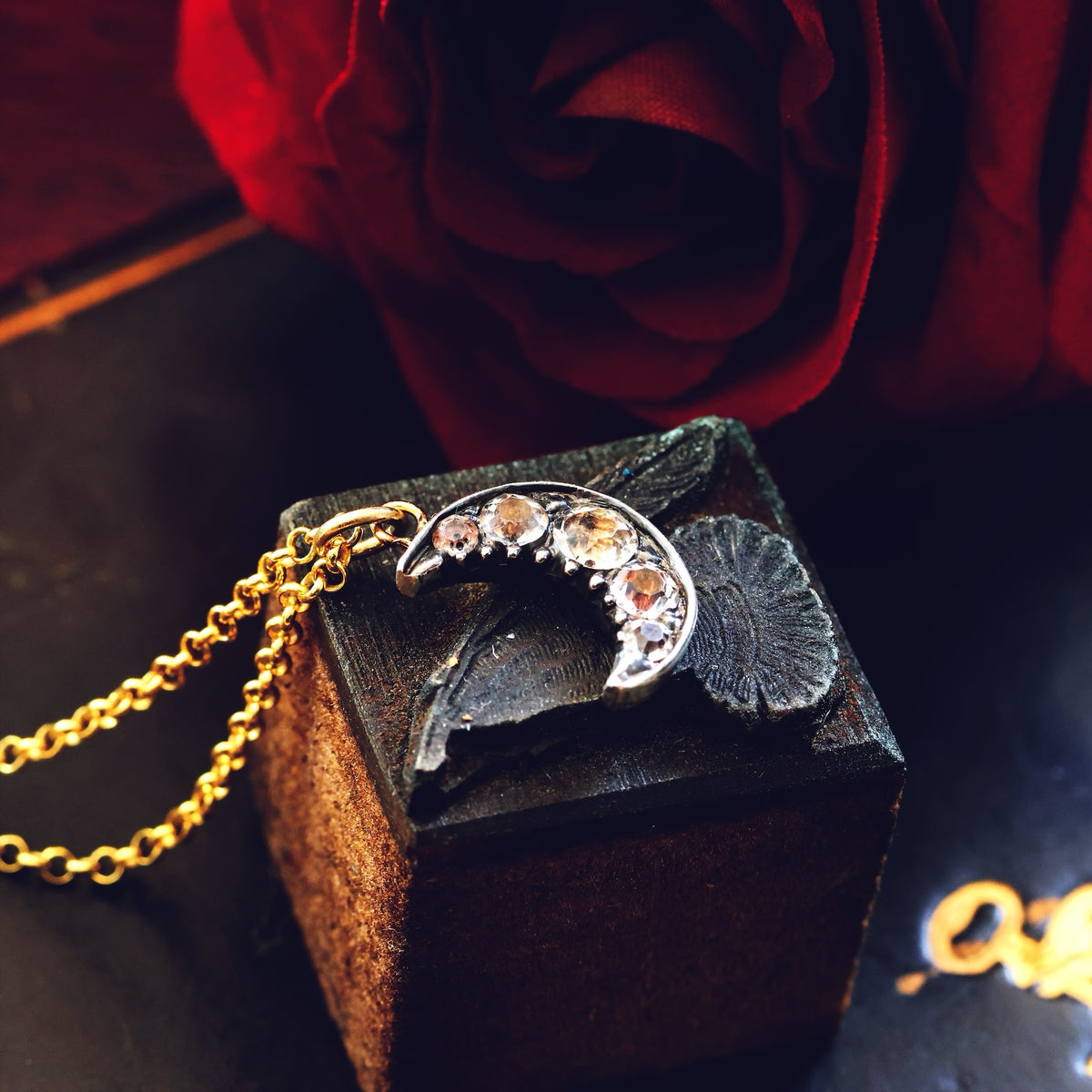 Upcycled Antique Georgian Paste Crescent Moon Pendant