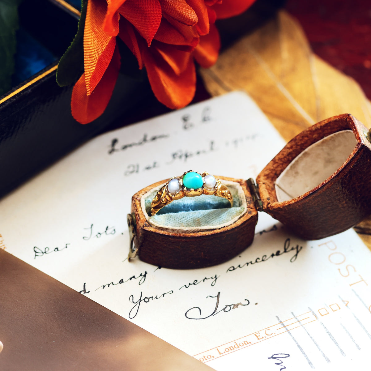 Fondest Victorian Turquoise & Wild Pearl Sweetheart Ring