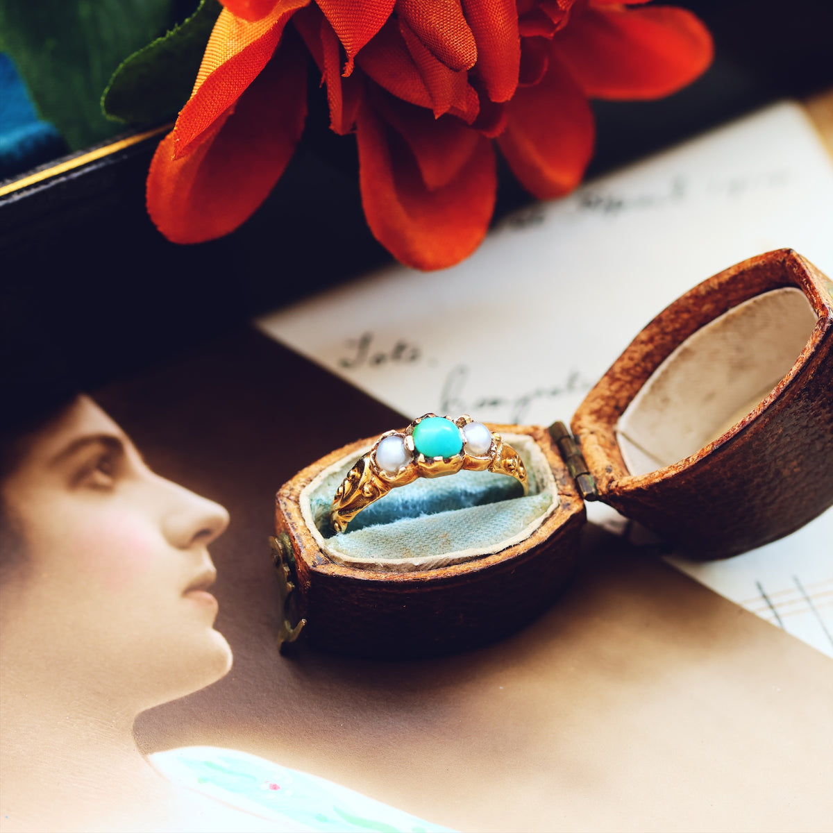 Fondest Victorian Turquoise & Wild Pearl Sweetheart Ring