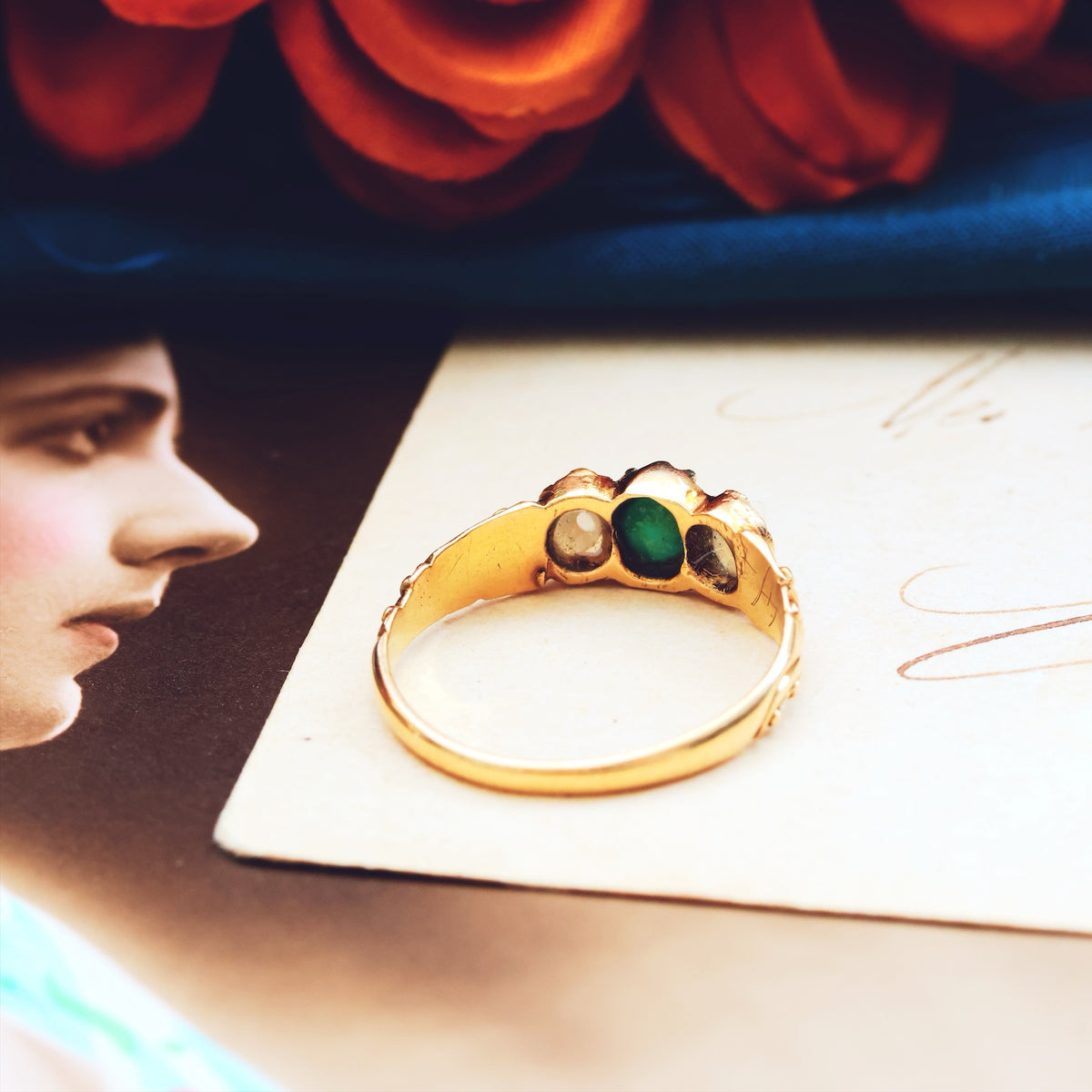 Fondest Victorian Turquoise & Wild Pearl Sweetheart Ring