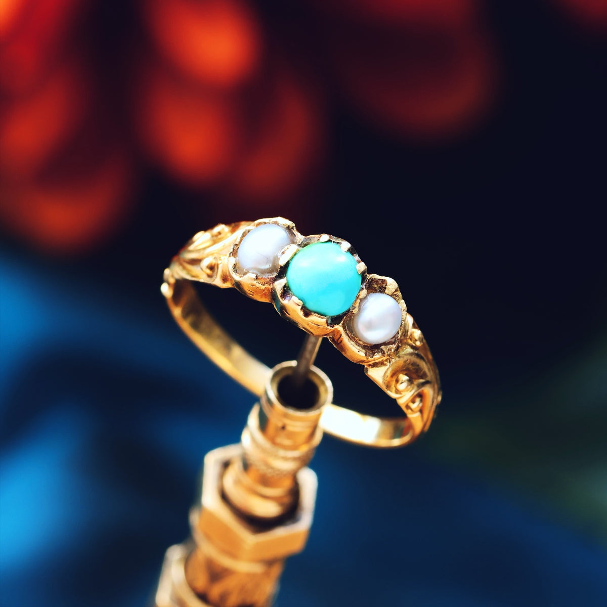 Fondest Victorian Turquoise & Wild Pearl Sweetheart Ring