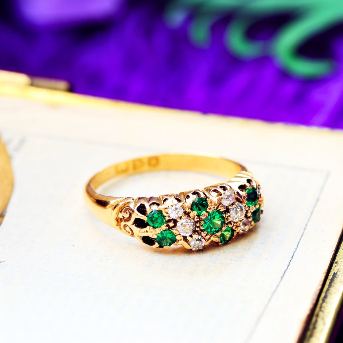 Date 1907 Green Demantoid Garnet & Diamond Ring